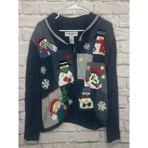 Star Blue Originals Studio Snowman Ugly Christmas Cardigan Sweater Vintage LARGE